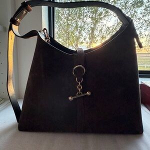NWT Strathberry Kite Chocolate Suede Hobo with Gold Hardware